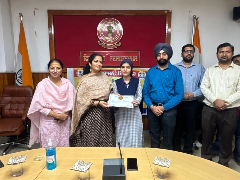 Certificate presentation at the Ferozepur district administration office